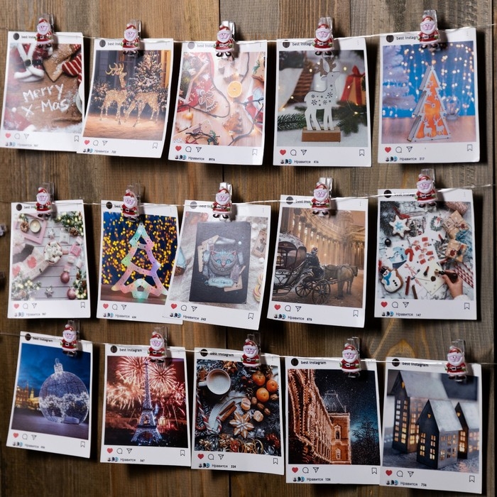 Гирлянда «Нить» 2 м роса с насадками «Прищепки с Дедом Морозом», IP20, серебристая нить, 20 LED, батарейки ААх2 (нет в комплекте), свечение тёплое белое Гирлянда «Нить» 2 м роса с насадками «Прищепки с Дедом Морозом», IP20, серебристая нить, 20 LED, батарейки ААх2 (нет в комплекте), свечение тёплое белое