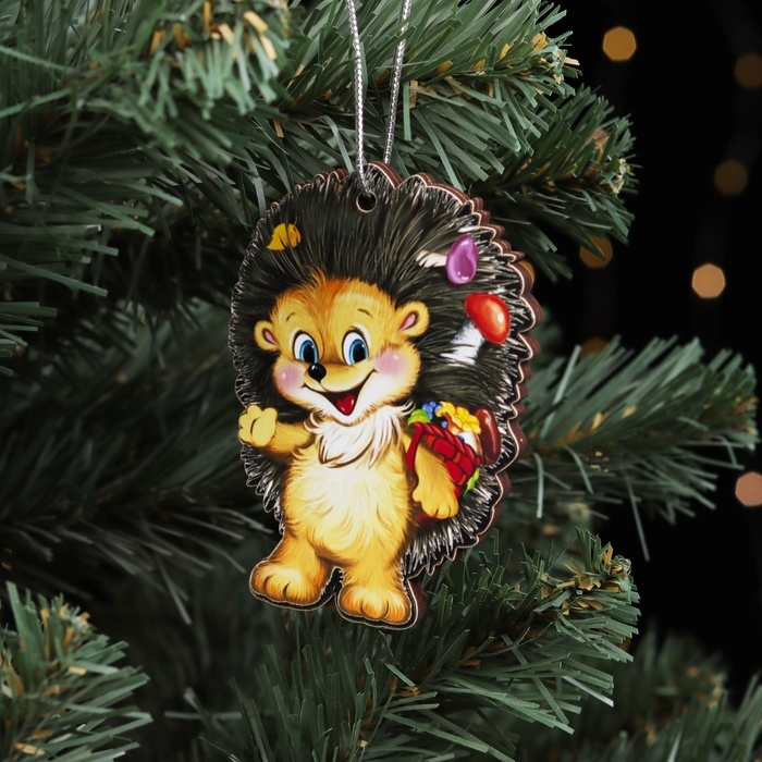 Ёлочная игрушка двусторонняя Ёлочная игрушка двусторонняя "Ёжик", 9х6 см