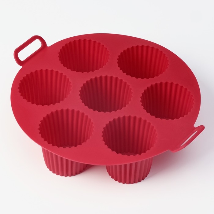 Форма для выпечки Доляна «Рифленый круг», силикон, 20×20×5 см, 7 ячеек (5,5×5 см), цвет бордовый Форма для выпечки Доляна «Рифленый круг», силикон, 20×20×5 см, 7 ячеек (5,5×5 см), цвет бордовый