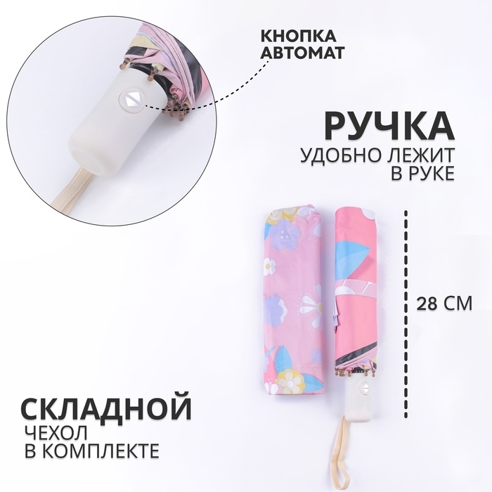 Зонт автоматический «Цветочная поляна», 3 сложения, 8 спиц, R = 48/55 см, D = 110 см, цвет МИКС Зонт автоматический «Цветочная поляна», 3 сложения, 8 спиц, R = 48/55 см, D = 110 см, цвет МИКС