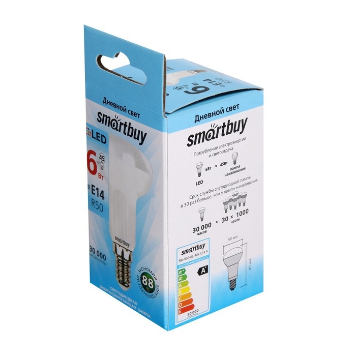 Лампа cветодиодная Smartbuy, R50, 6 Вт, E14, 4000 К, дневной белый свет Лампа cветодиодная Smartbuy, R50, 6 Вт, E14, 4000 К, дневной белый свет