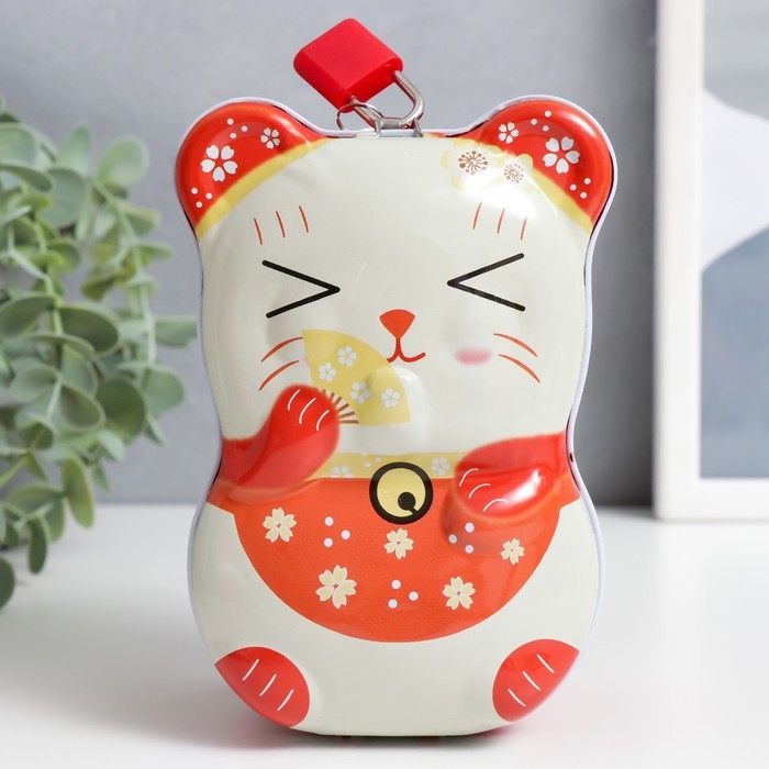 Копилка металл с замочком Копилка металл с замочком "Киска в восточном стиле" МИКС 9,5х8х14 см