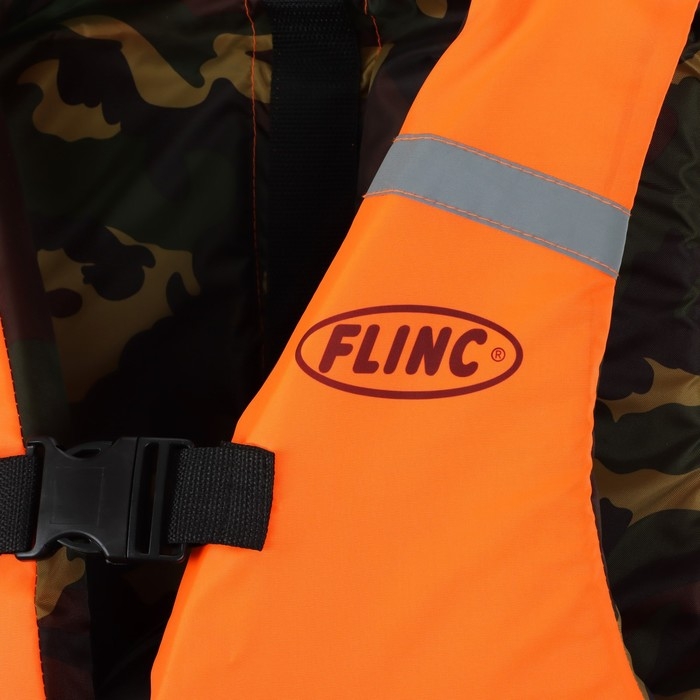 Жилет спасательный Flinc двухсторонний 100 кг (оранжевая основа, камуфляж внутри) Жилет спасательный Flinc двухсторонний 100 кг (оранжевая основа, камуфляж внутри)