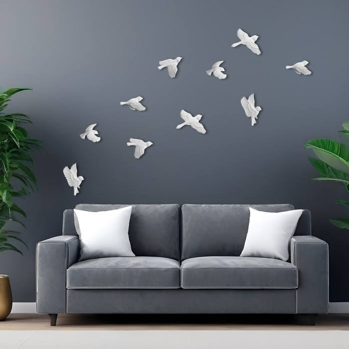 Декорация настенная, гипсовое панно Декорация настенная, гипсовое панно "Птицы" 10 шт, белые