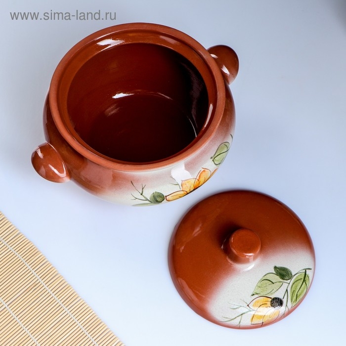 Жаровня с росписью, подсолнух, 3 л