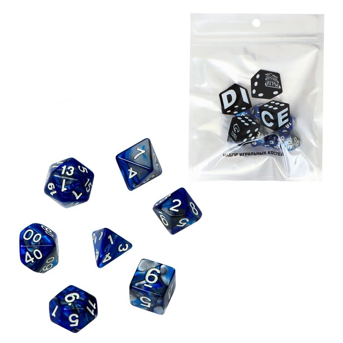 Набор кубиков для D&D (Dungeons and Dragons, ДнД)  Набор кубиков для D&D (Dungeons and Dragons, ДнД) "Время игры. Лазурит", серия: D&D, 7 шт