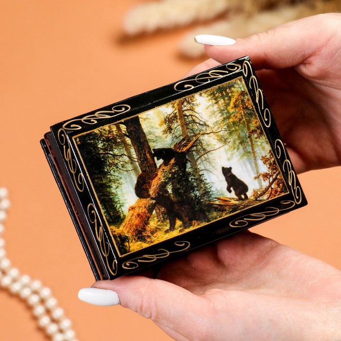 Шкатулка «Мишки», 7,5×10 см, лаковая миниатюра