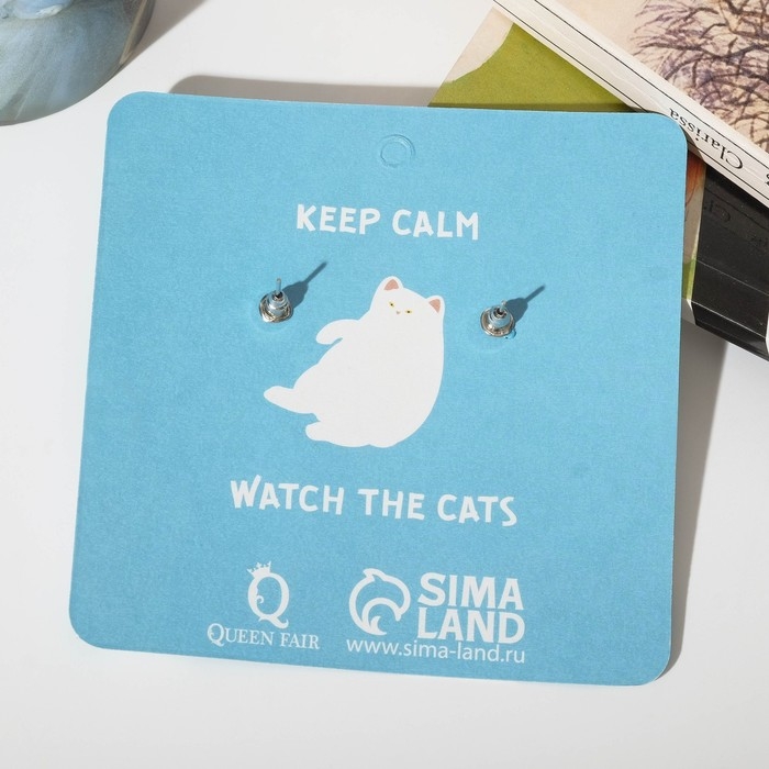 Серьги пластик «Котёнок», цвет бело-коричневый в серебре Серьги пластик «Котёнок», цвет бело-коричневый в серебре