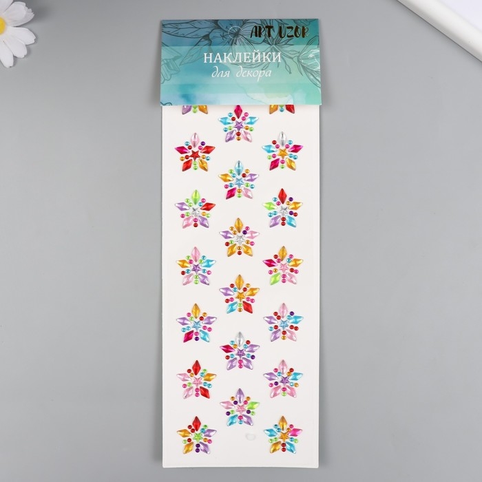 Наклейка пластик стразы Наклейка пластик стразы "Пятиконечные цветы" МИКС 10,7х32 см