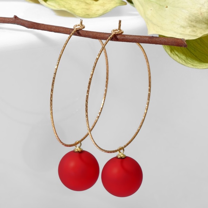 Серьги ассорти «Снежок» в кольце, цвет красный в золоте Серьги ассорти «Снежок» в кольце, цвет красный в золоте