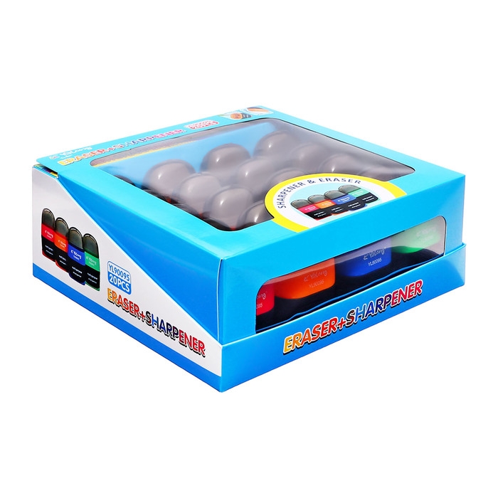 Точилка с контейнером двойная Универсальная с ластиком МИКС Точилка с контейнером двойная Универсальная с ластиком МИКС