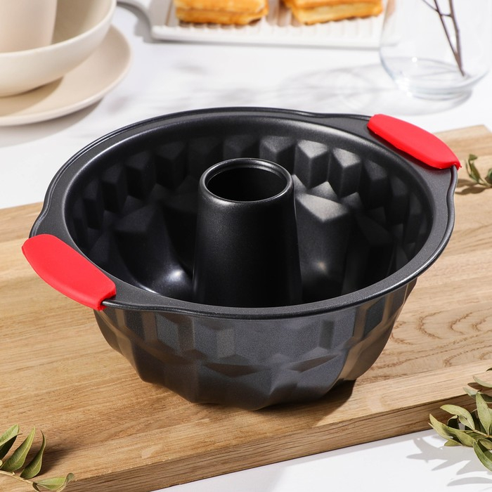 Форма для выпечки Доляна &laquo;Немецкий кекс. Забота&raquo;, 28&times;23,5&times;10,5 см, с силиконовыми ручками, антипригарное покрытие, цвет чёрный