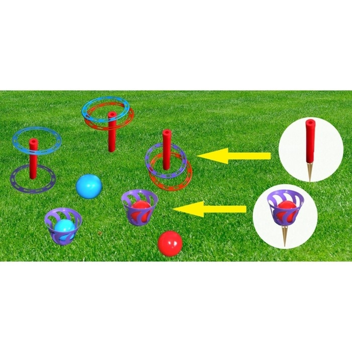 Игра Игра "Кольцеброс - шароброс": 3 стойки, 6 колец, 2 корзинки, 4 мяча, клин - 5 шт