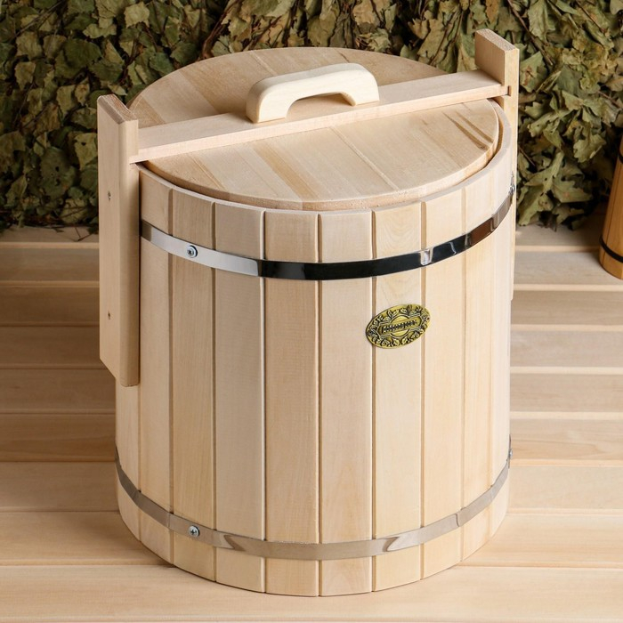 Кадка-бочка для засолки из липы, 25 л, нержавеющий обруч, с крышкой, Кадка-бочка для засолки из липы, 25 л, нержавеющий обруч, с крышкой, "Добропаровъ"