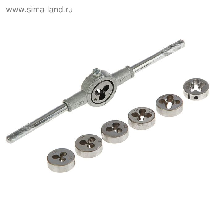 Набор плашек ТУНДРА, М3 - М12 + плашкодержатель, 8 предметов Набор плашек ТУНДРА, М3 - М12 + плашкодержатель, 8 предметов