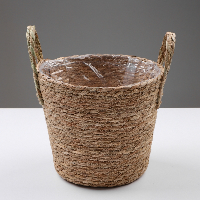 Кашпо плетеное  Кашпо плетеное "Сафари" с ручками, 25,5х25,5х23 см, натуральный