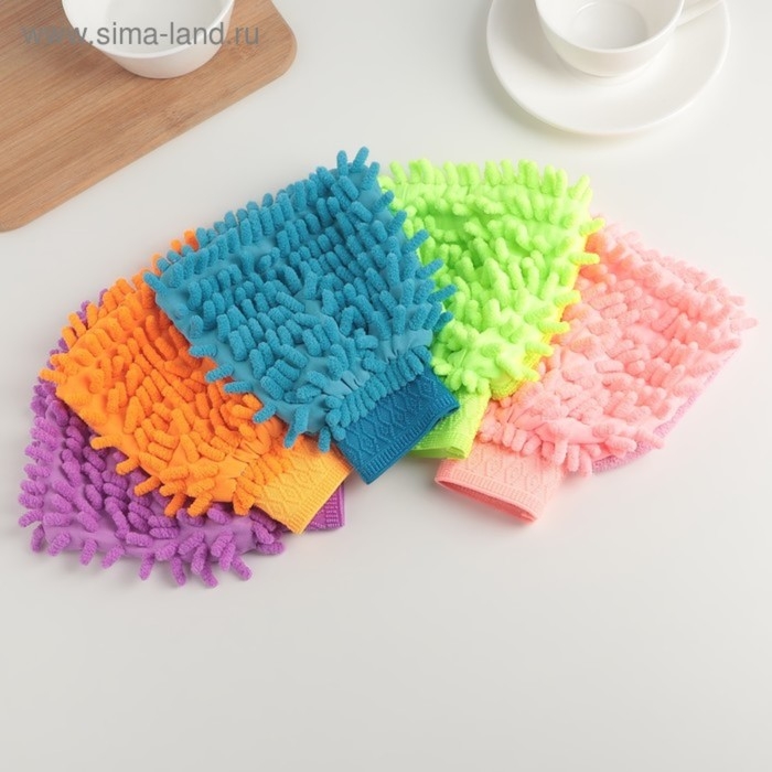 Варежка для уборки Доляна «Букли», микрофибра односторонняя, 15×20 см, цвет МИКС Варежка для уборки Доляна «Букли», микрофибра односторонняя, 15×20 см, цвет МИКС