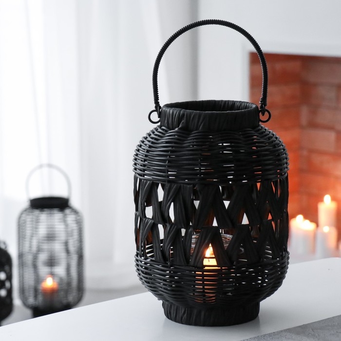 Подсвечник пластик Подсвечник пластик "Фонарик. Корзинка" чёрный 30х21х21 см