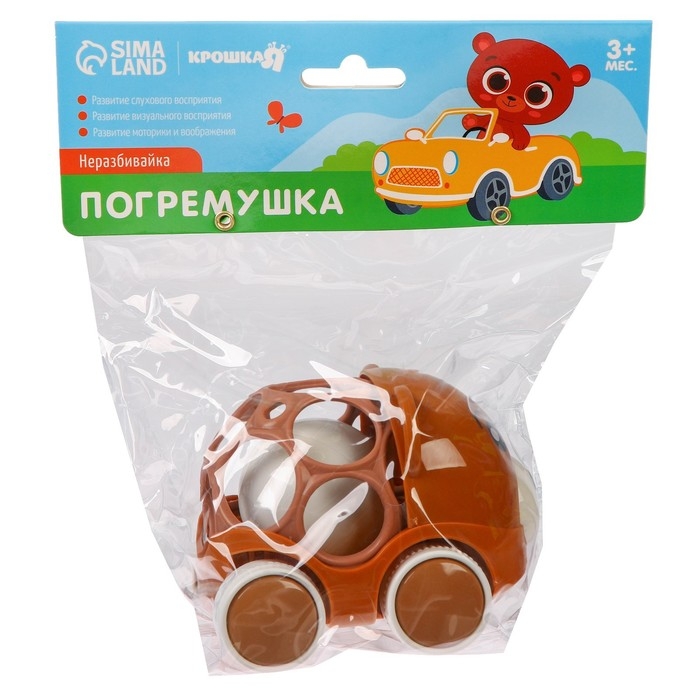 Машинка - погремушка «Мишка», с эластичными элементами, Крошка Я Машинка - погремушка «Мишка», с эластичными элементами, Крошка Я