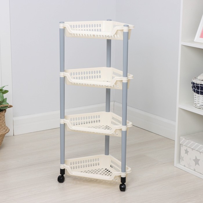 Этажерка угловая 4-х секционная, на колёсиках, цвет МИКС Этажерка угловая 4-х секционная, на колёсиках, цвет МИКС