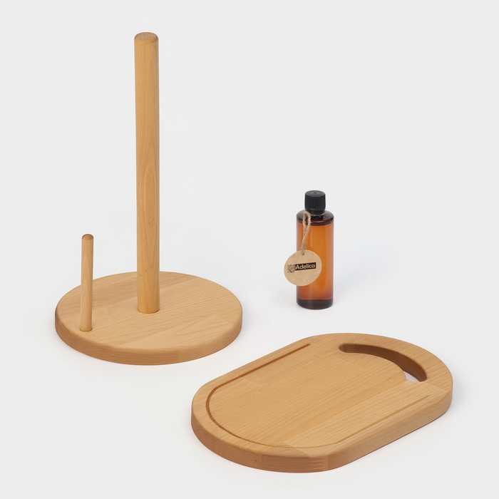 Подарочный набор деревянной посуды Adelica, разделочная доска, держатель для кухонных принадлежностей, масло в подарок 100 мл, берёза Подарочный набор деревянной посуды Adelica, разделочная доска, держатель для кухонных принадлежностей, масло в подарок 100 мл, берёза