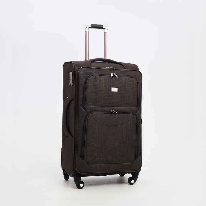 Чемодан большой 95 л (L), отдел на молнии, с расширением, кодовый замок, 4 колеса, 2 наружных кармана, цвет коричневый Чемодан большой 95 л (L), отдел на молнии, с расширением, кодовый замок, 4 колеса, 2 наружных кармана, цвет коричневый