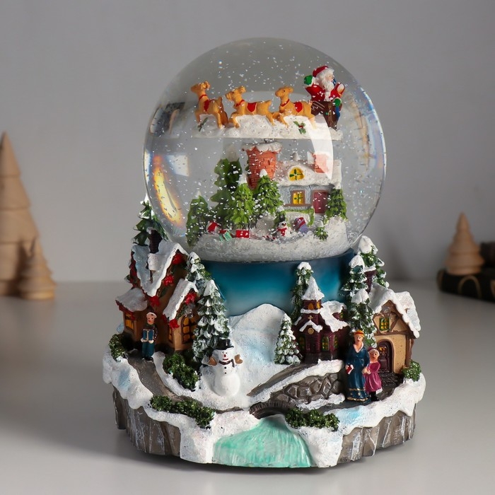 Сувенир полистоун водяной шар музыка, свет Сувенир полистоун водяной шар музыка, свет "Полёт Мороза" крутится d=12 см 16х15,5х19,5 см 1033444