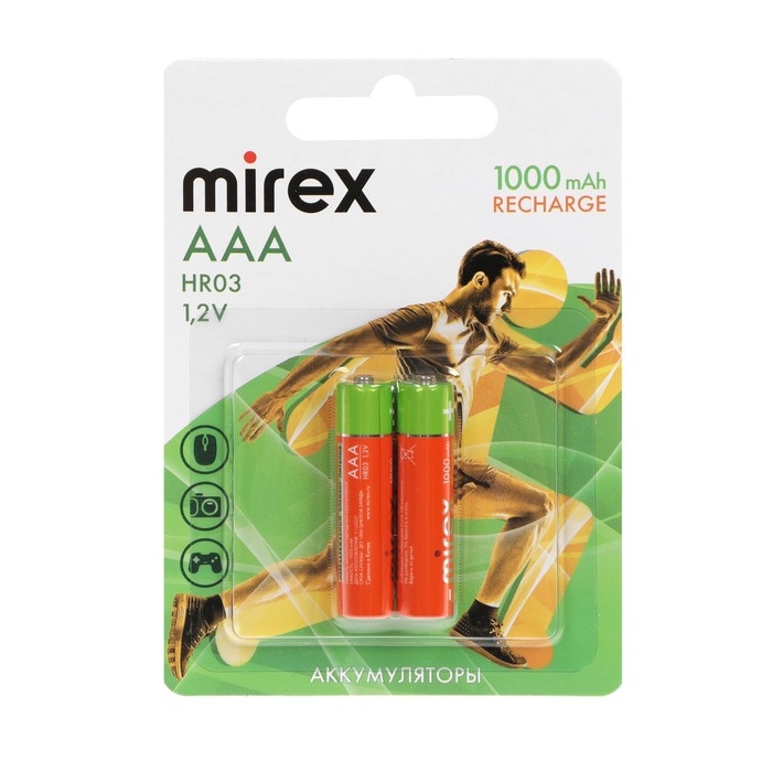 Аккумулятор Mirex, Ni-Mh, AAA, HR03-2BL, 1.2В, 1000 мАч, блистер, 2 шт. Аккумулятор Mirex, Ni-Mh, AAA, HR03-2BL, 1.2В, 1000 мАч, блистер, 2 шт.