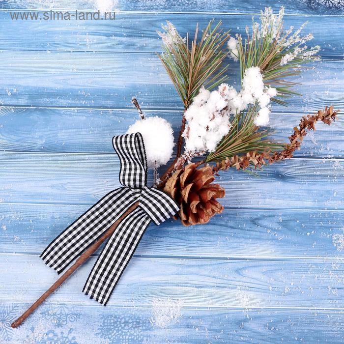 Декор  Декор "Зимнее очарование" шишка яблоко ягоды в снегу бантик 29 см