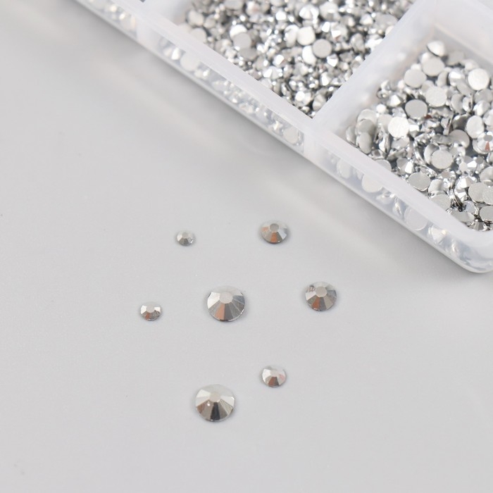 Декор для творчества стекло Декор для творчества стекло "Стразы. Серебро" d=2-4,8 мм н-р 1188 шт 6х8х1,5 см