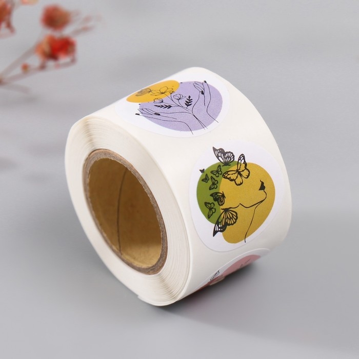 Наклейка бумага Наклейка бумага "Бабочки и цветы. Абстракция" d=2,5 см 252 шт в рулоне