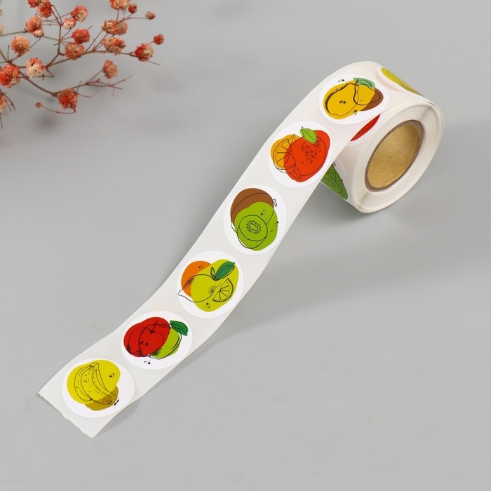 Наклейка бумага Наклейка бумага "Фрукты" d=2,5 см 252 шт в рулоне