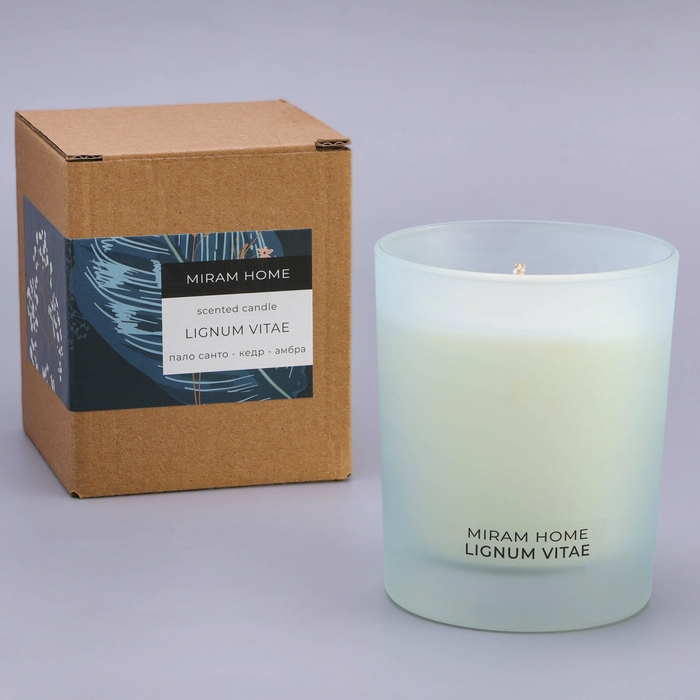 Свеча ароматическая в стекле  Свеча ароматическая в стекле "LIGNUM VITAE", пало санто, кедр и амбра, 200 г