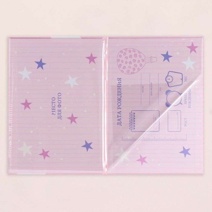 Папка под свидетельство о рождении  Папка под свидетельство о рождении "Коллаж " радуга, розовый фон, А5