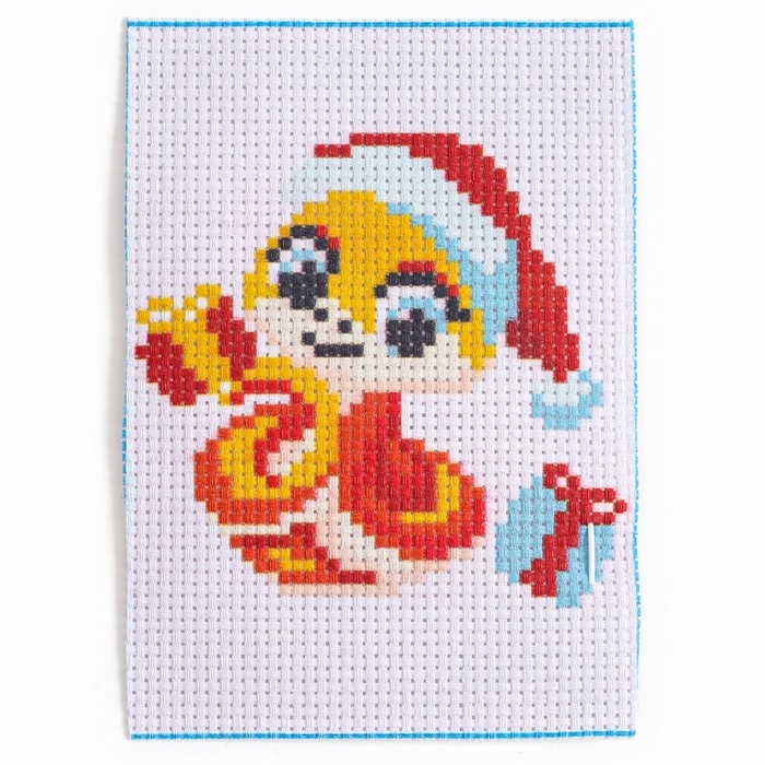 Вышивка крестиком на новый год «Змея с подарками», 14 х 10 см, новогодний набор для творчества Вышивка крестиком на новый год «Змея с подарками», 14 х 10 см, новогодний набор для творчества