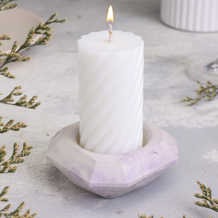 Подсвечник Подсвечник "Квадрат" из гипса со скошенными углами малый,9х3,5см,мрамор с фиолет. полосками