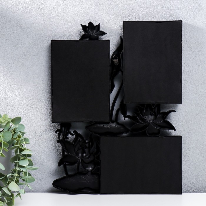 Фоторамка пластик на 3 фото 10х15 см  Фоторамка пластик на 3 фото 10х15 см "Лотосы" чёрный 36х27 см