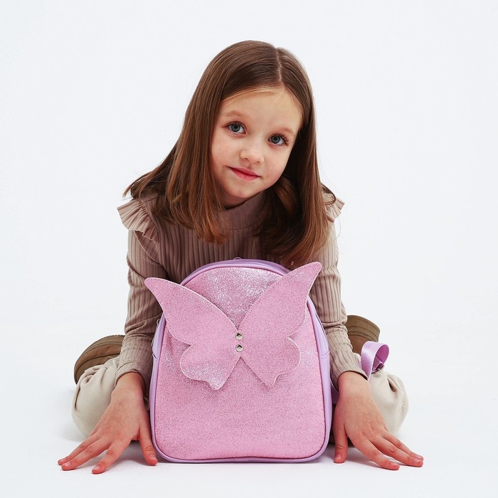 Рюкзак детский для девочки с блестками  «Бабочка», съемные элементы, 27х23х10 см Рюкзак детский для девочки с блестками  «Бабочка», съемные элементы, 27х23х10 см