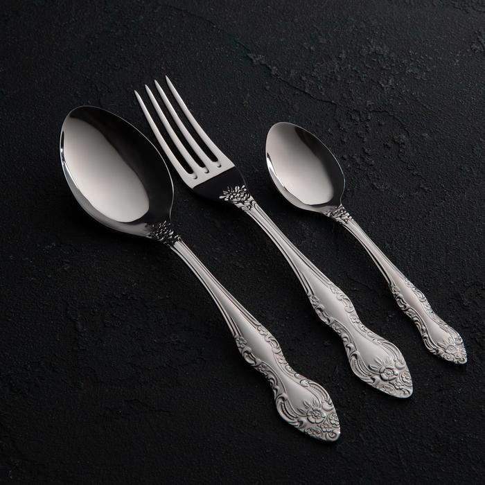 Набор столовых приборов «Тройка», 36 предметов, толщина 2 мм, декоративная коробка, цвет серебряный Набор столовых приборов «Тройка», 36 предметов, толщина 2 мм, декоративная коробка, цвет серебряный