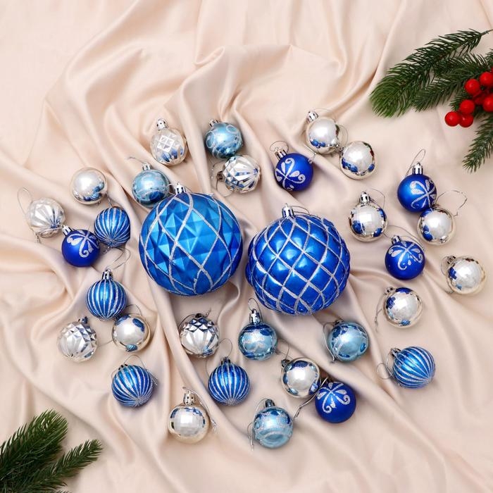 Набор шаров пластик 32 шт Набор шаров пластик 32 шт "Карнавал" голубой серебро