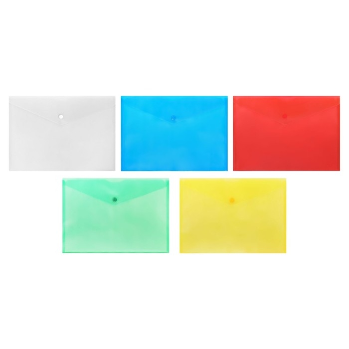 Набор папок-конвертов на кнопке 10 штук, А4, 150 мкм, Calligrata Standard, прозрачные, микс Набор папок-конвертов на кнопке 10 штук, А4, 150 мкм, Calligrata Standard, прозрачные, микс