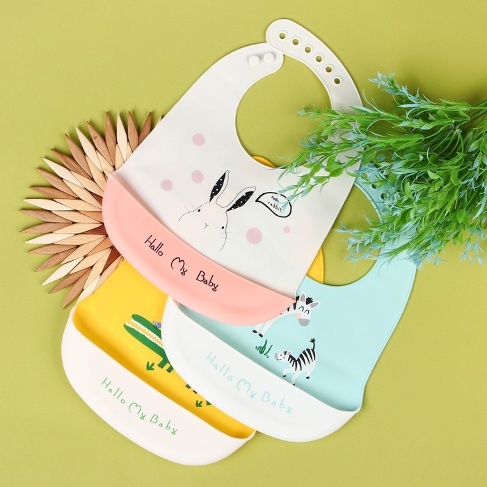 Нагрудник для кормления «Зайка» силиконовый с карманом, цвет белый/розовый Нагрудник для кормления «Зайка» силиконовый с карманом, цвет белый/розовый