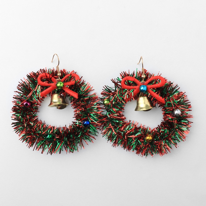 Новый год! Серьги «Новогодние» венок с колоколом, цветные в золоте Новый год! Серьги «Новогодние» венок с колоколом, цветные в золоте