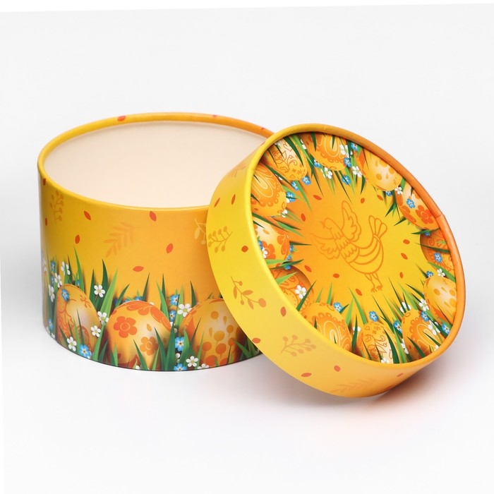Коробка Коробка "Пасхальные яйца на оранжевом", завальцованная, 13 х 8,5 см