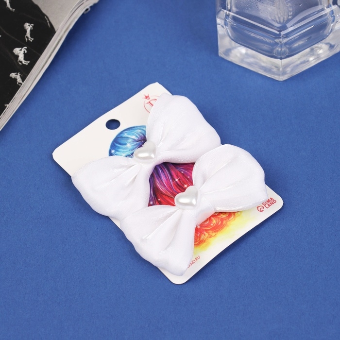 Зажим для волос  Зажим для волос "Бантик Вивиан" (набор 2 шт) классик сердца, 6 см, белый