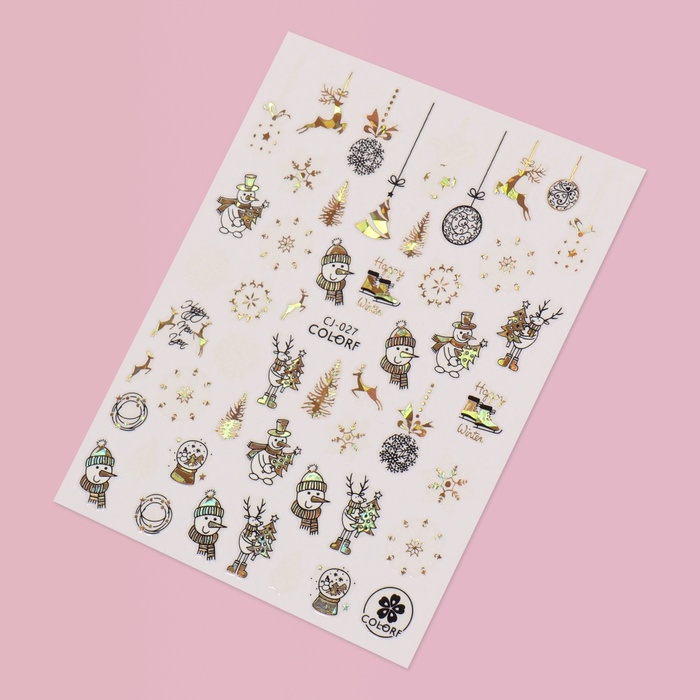 Новый год! Наклейки для ногтей «Снеговик», металлизированные Новый год! Наклейки для ногтей «Снеговик», металлизированные