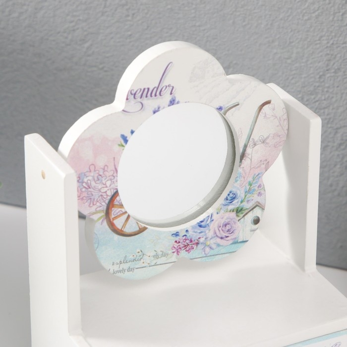 Шкатулка дерево 1 ящик с зеркалом  Шкатулка дерево 1 ящик с зеркалом "Тележка лаванды" 11х7,5х14,8 см