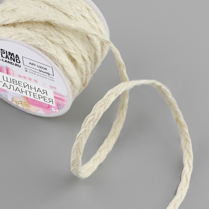 Тесьма декоративная холщовая «Косичка», 6 мм, 9 ± 0,5 м, цвет светло-бежевый Тесьма декоративная холщовая «Косичка», 6 мм, 9 ± 0,5 м, цвет светло-бежевый