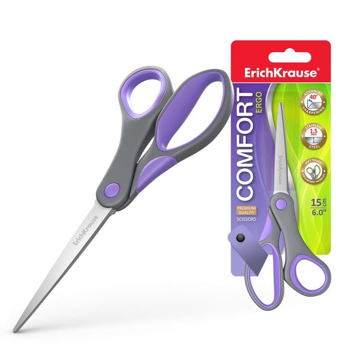 Ножницы ErichKrause Comfort, 15 см, ручки с противоскользящими резиновыми вставками, МИКС Ножницы ErichKrause Comfort, 15 см, ручки с противоскользящими резиновыми вставками, МИКС