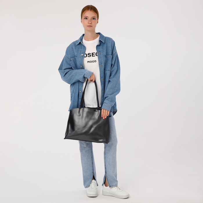 Сумка-тоут на молнии, наружный карман, цвет графит